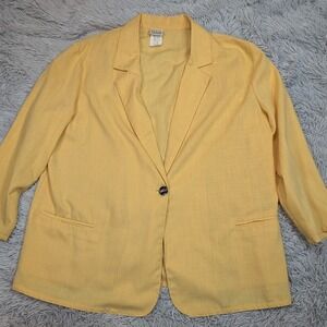 Vintage‎ Plus Preferred Jacket Womens 20 Yellow Linen Blend Faux Pockets Preppy